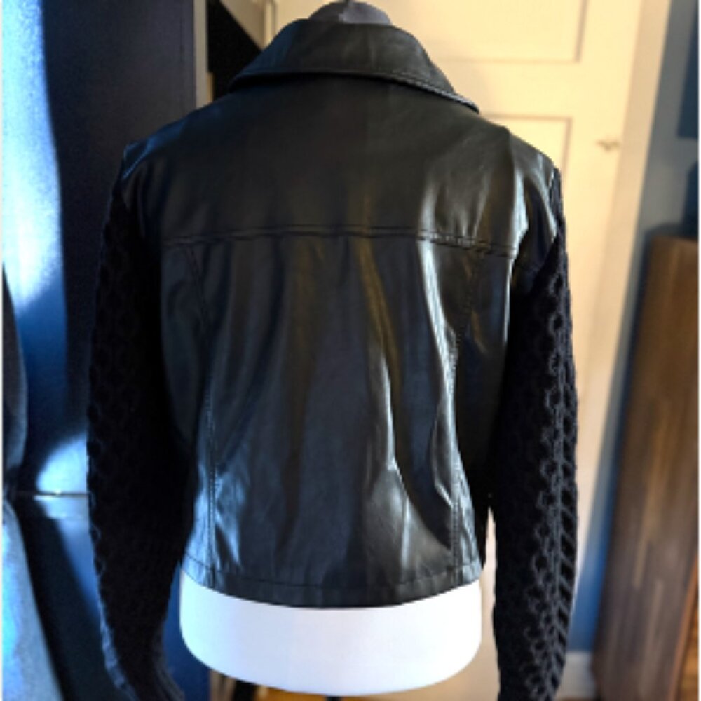Anthropologie Black Mixed Media Bomber Jacket - L - Picture 6 of 7